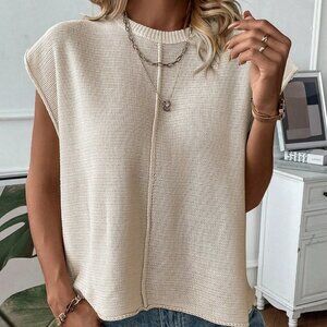 Casual Womens Solid Batwing Sleeve Sweater Vest Apricot